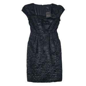 Nanette Lepore Black Textured Ribbon Sheath Cocktail Dress Square Neck Size2 NWT